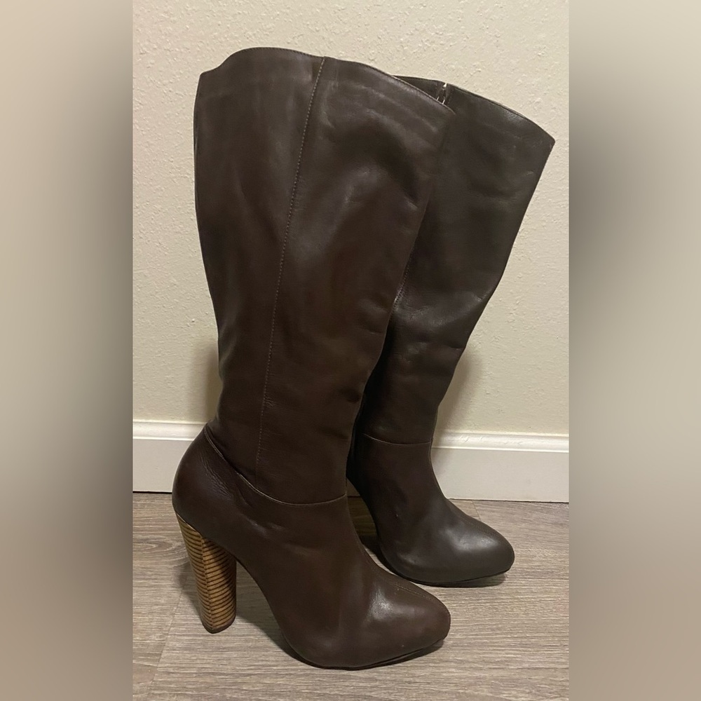Brazilian Leather Knee High Boots | Brown Wood Heel | Size 8.5 - Picture 2 of 10